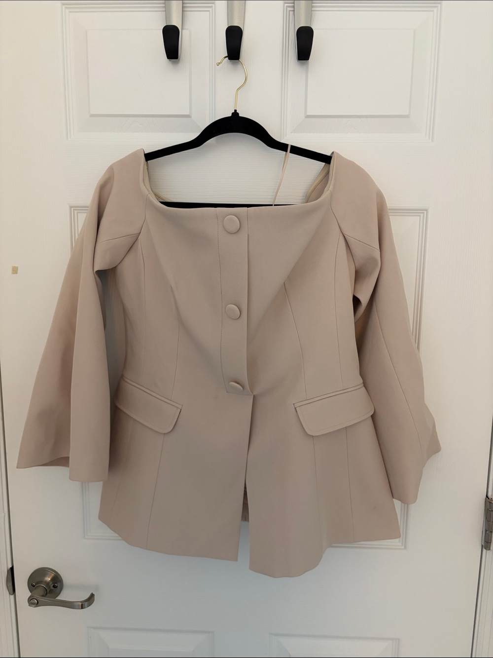 Tuckernuck  Women's Off-Shoulder Peplum Jacket in Beige